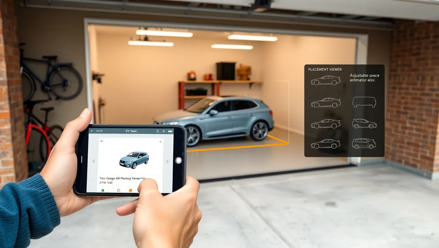 Car AR fit test showing virtual garage tool and AR garage design with Gaari placement viewer