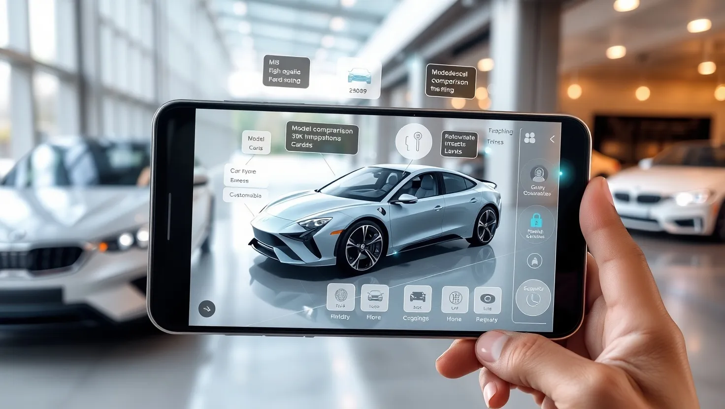 Augmented reality car app showing a car in a driveway