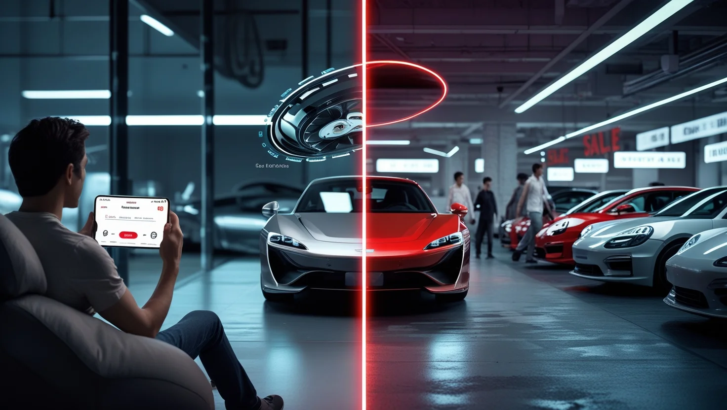 Comparison between traditional car showroom and Gaari AR car preview experience