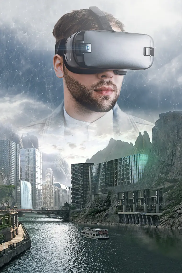 Person wearing a VR headset, illustrating Homevism architectural visualization services