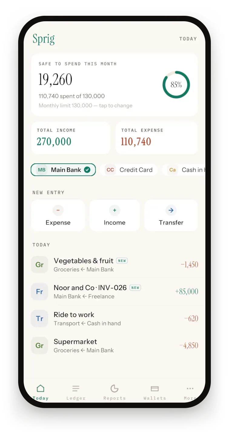 Sprig Today screen right after saving: the new Vegetables & fruit entry at the top marked NEW